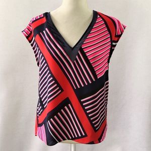 Express Size Small Blouse Top Geometric Red Navy